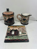 Village Scene Ceramic Jar, Pitcher, and Switch Cover Plate - thumbnail 1 of 5