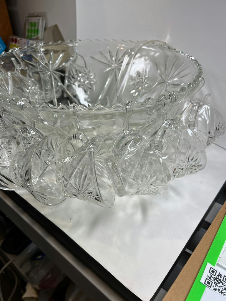 Anchor Hocking Early American Prescut Punch Bowl Set with 12 Cups - image 5 of 9
