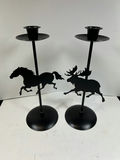 Pair of black metal candle holders with horse and moose silhouettes - thumbnail 1 of 4