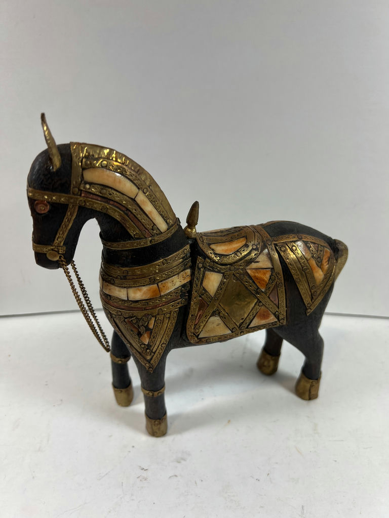 Ornate horse figurine with metal inlay - heavy - image 1 of 5
