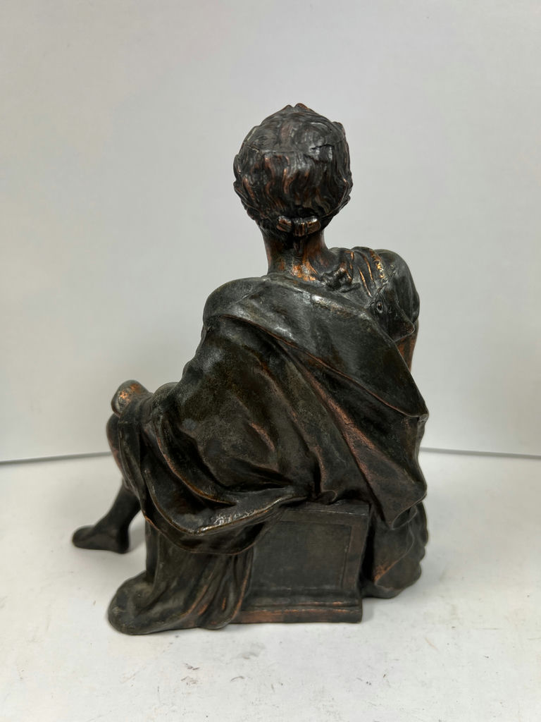 ANTIQUE Bronze-toned seated armored man statue - image 2 of 5