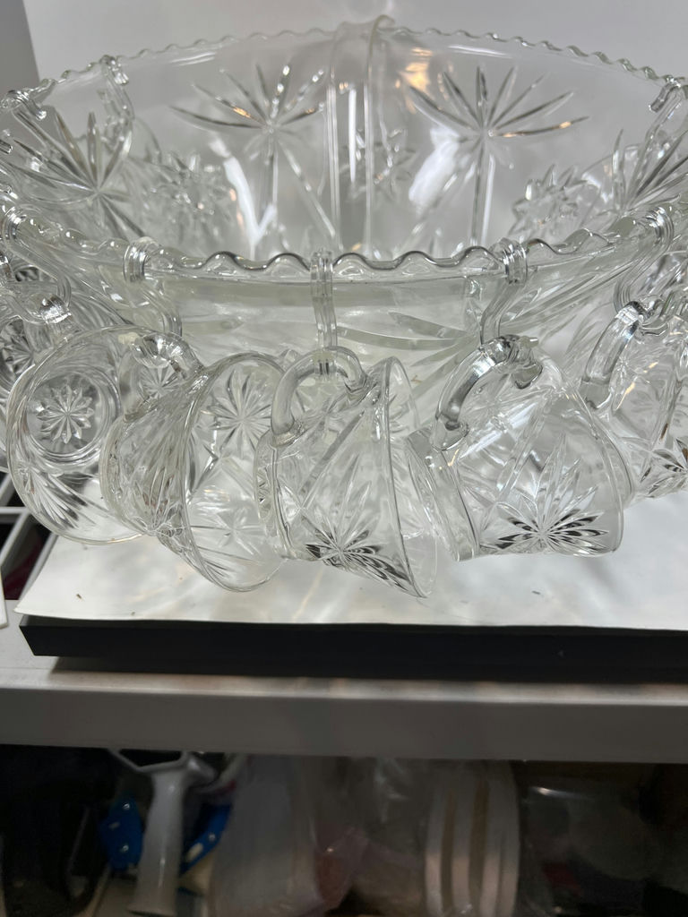 Anchor Hocking Early American Prescut Punch Bowl Set with 12 Cups - image 4 of 9