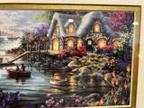 Framed harbor scene with cottage and boats 13 X 10 - thumbnail 2 of 3