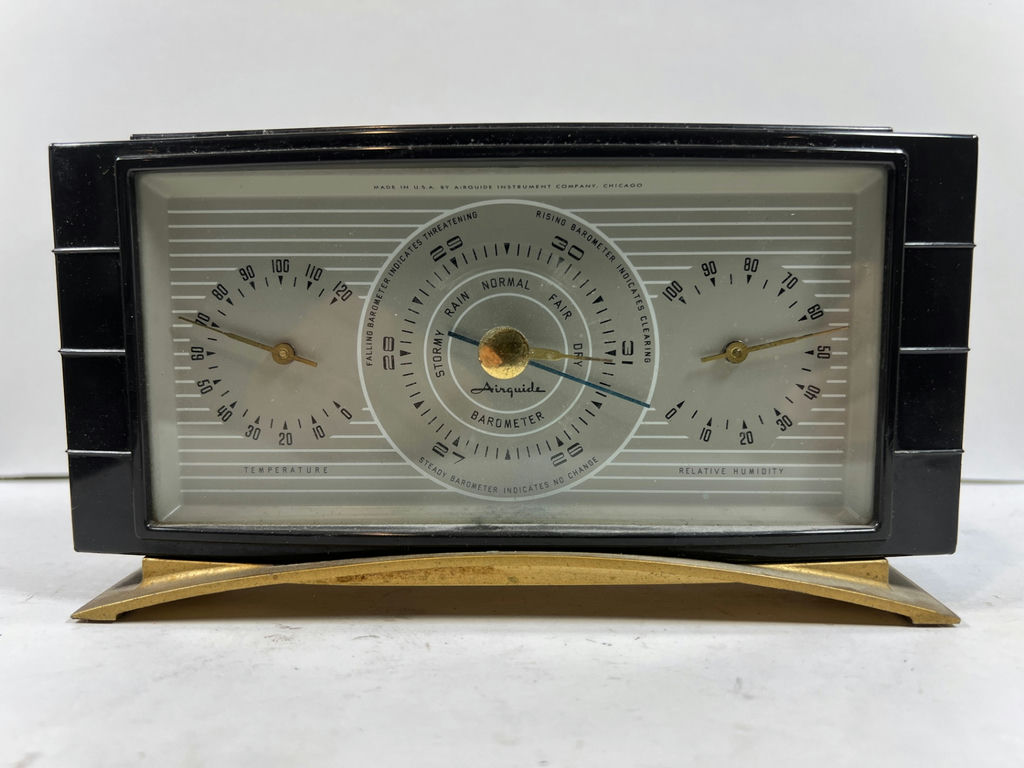 Vintage three-dial weather instrument with thermometer, hygrometer, and barometer - image 5 of 6