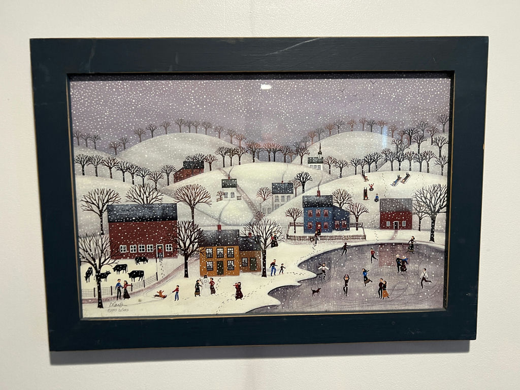 Framed winter village scene print - 18" x 12" - image 1 of 5