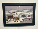 Framed winter village scene print - 18" x 12" - thumbnail 1 of 5