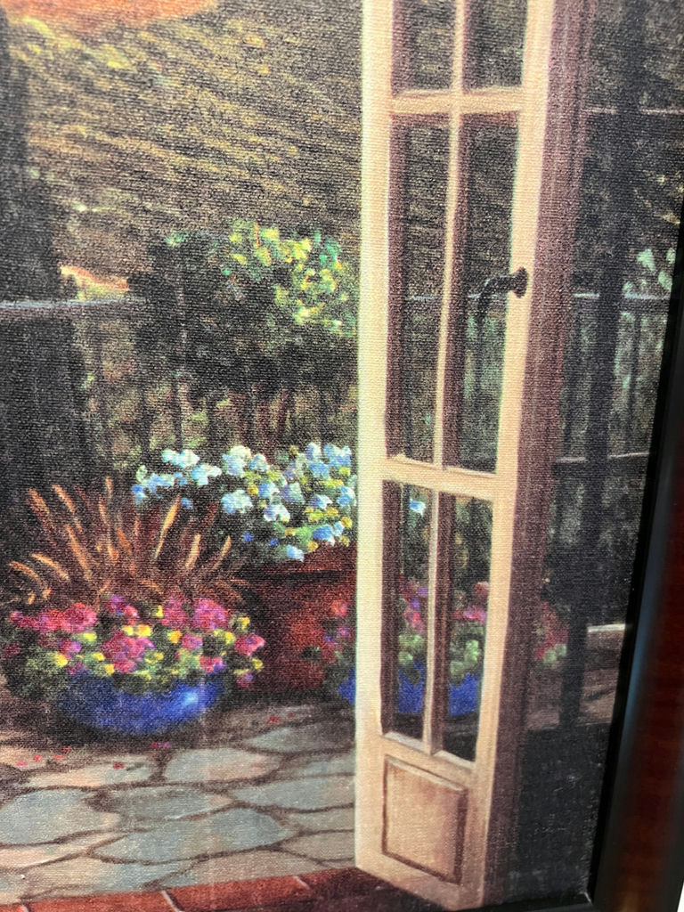 Terrace scene painting with table, chairs, wine and flowers 27" X 27" - image 4 of 5