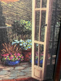 Terrace scene painting with table, chairs, wine and flowers 27" X 27" - thumbnail 4 of 5