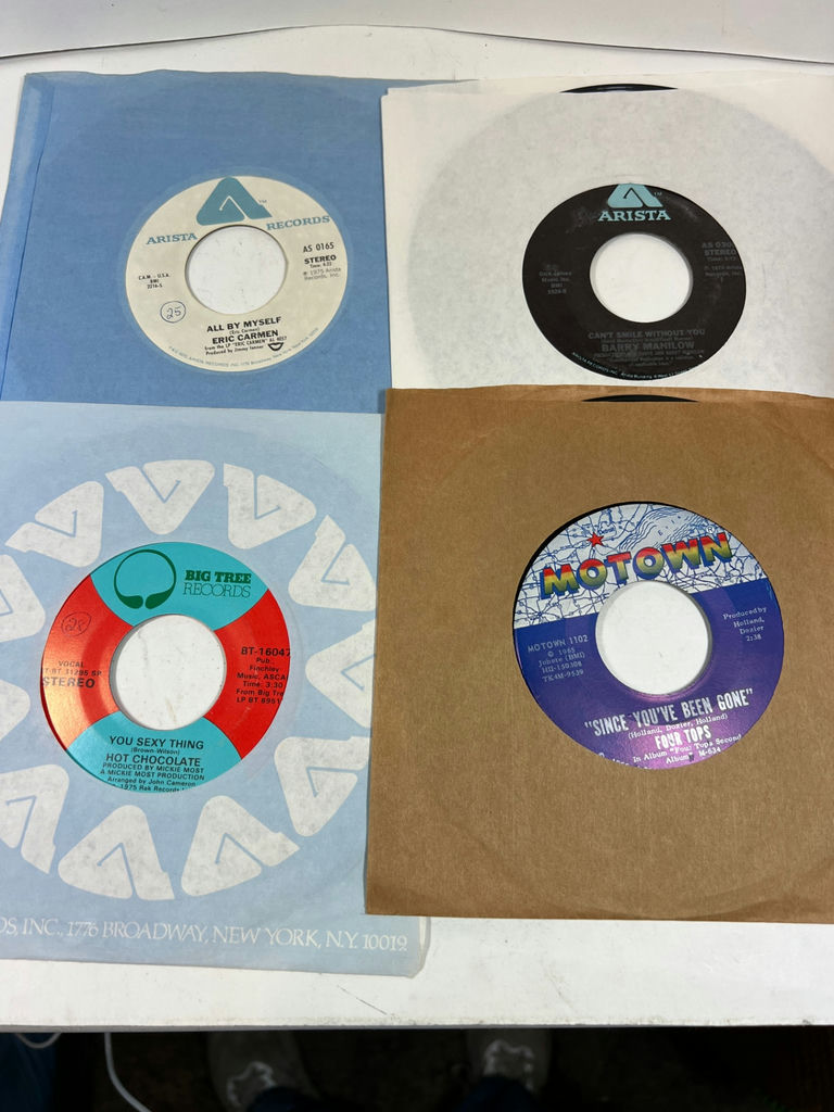 Collection of 60 vintage vinyl 45's records and a metal storage box - image 16 of 17