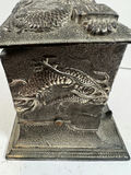 ANTIQUE Dragon relief CIGARETTE DISPENSER metal box on stand - thumbnail 6 of 8