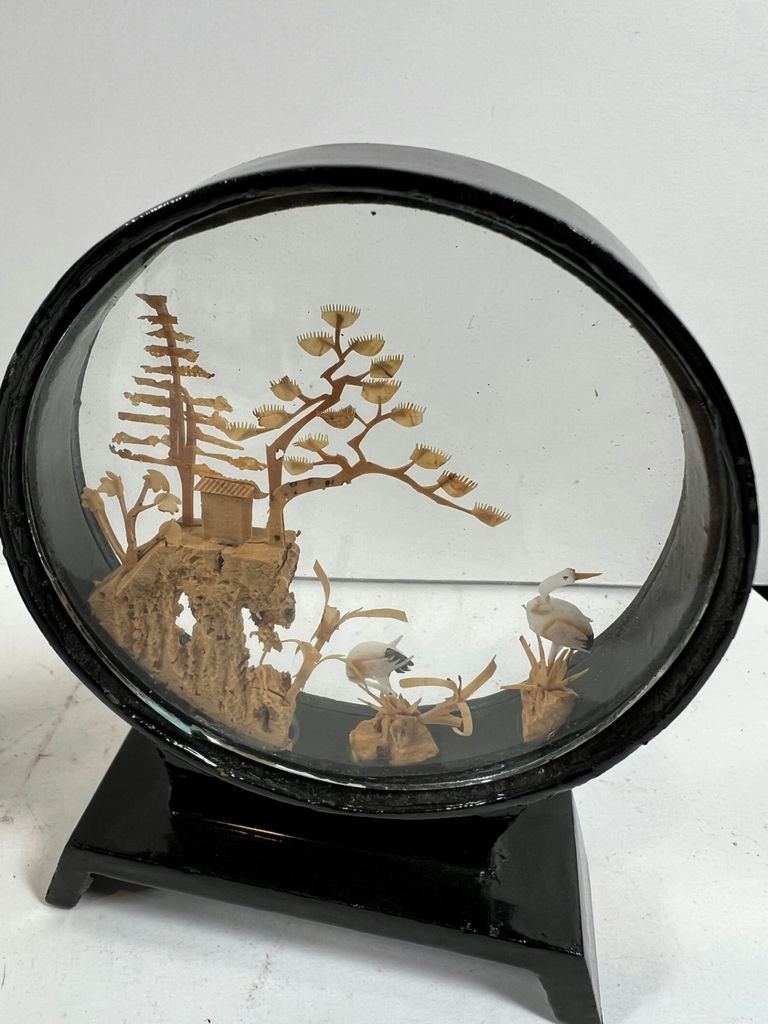 Set of glass-display carved landscape dioramas - image 2 of 4