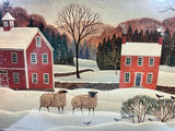 Winter landscape with red barns and sheep 14 X 12 - thumbnail 2 of 3