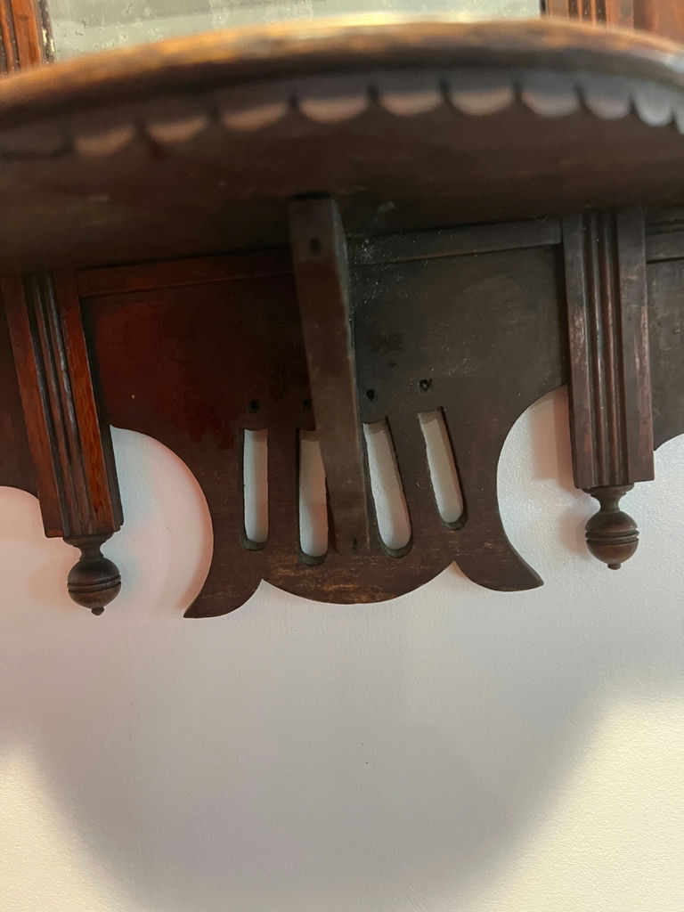 Carved wooden wall-mounted mirror with shelf from 1900's - image 4 of 6