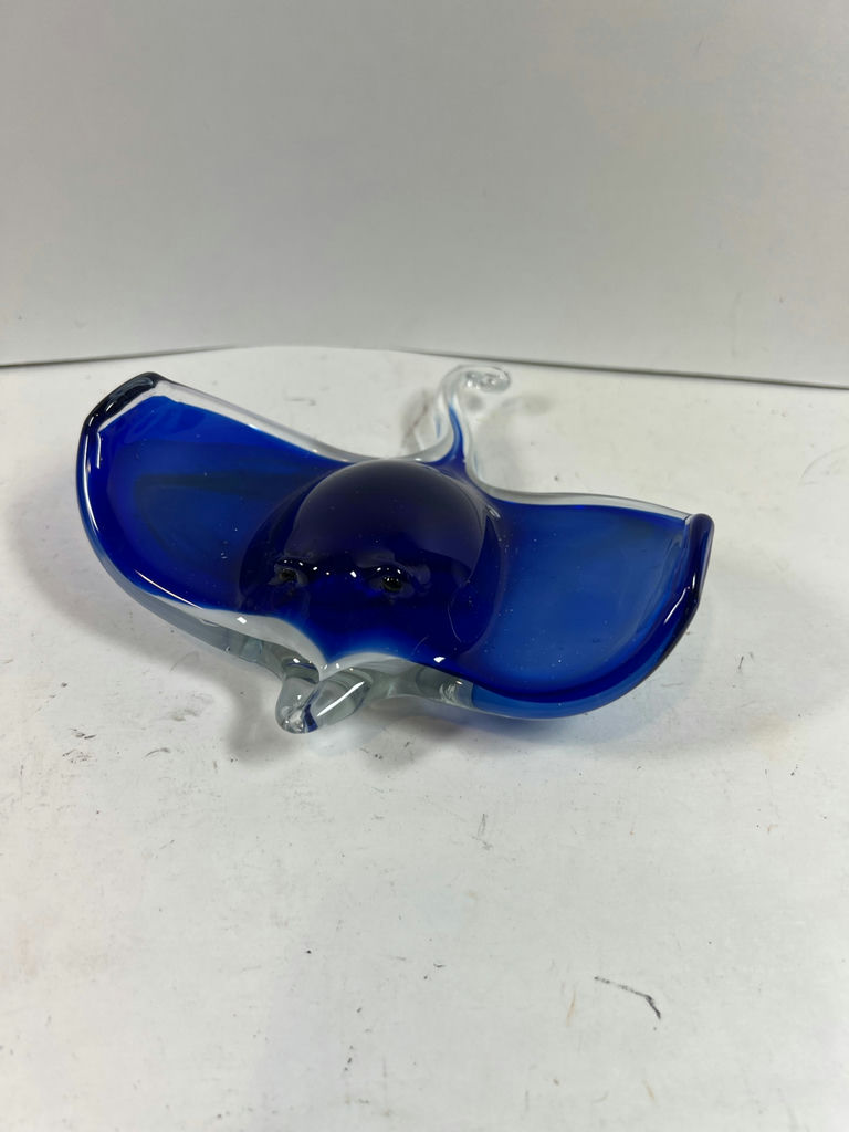 Blue glass stingray sculpture with winged form - image 1 of 4