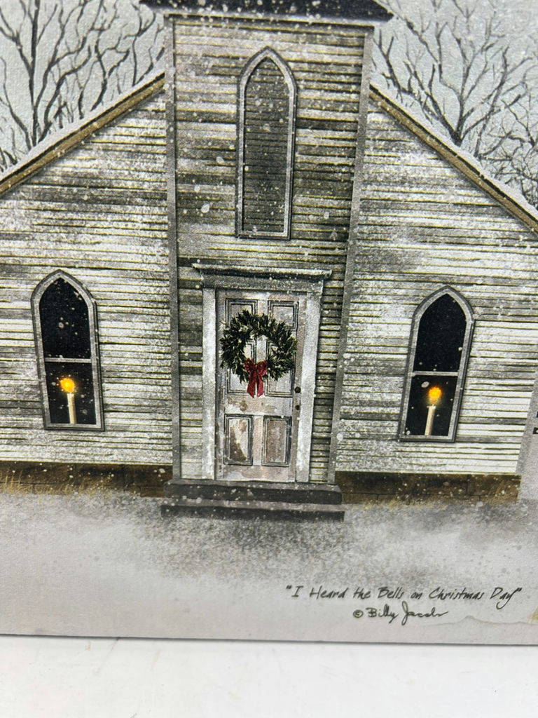Winter Church Christmas Print - Candles in Windows Light Up - image 2 of 3
