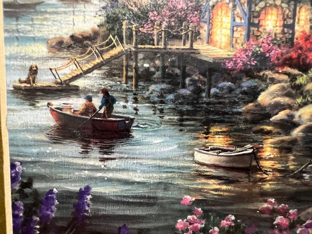 Framed harbor scene with cottage and boats 13 X 10 - image 3 of 3