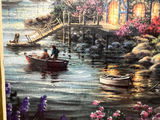 Framed harbor scene with cottage and boats 13 X 10 - thumbnail 3 of 3