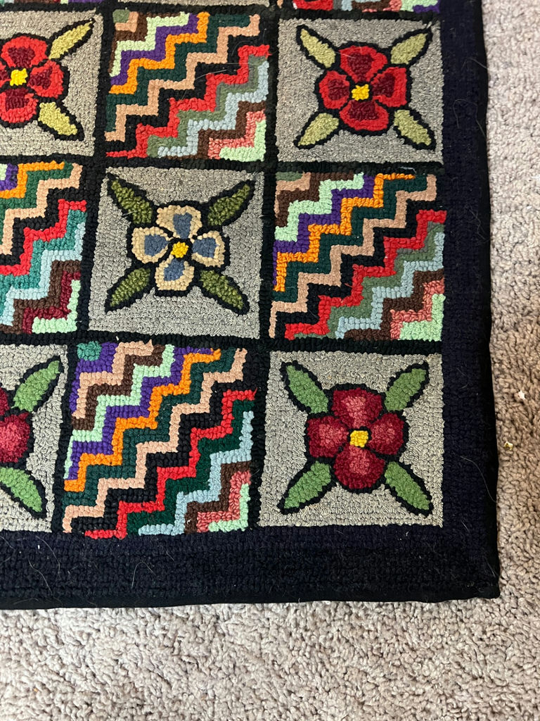 Patchwork quilted rug with floral and zigzag squares - 50" x 28" - image 2 of 4