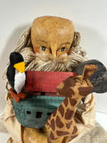 SIGNED Primitive folk-art doll "NOAH" with rope hair and decorative animal figures - thumbnail 2 of 4