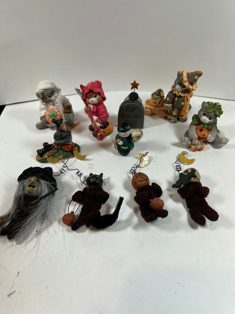 Halloween Figurines and Ornaments (Cats, Pumpkins, Grave Marker) - image 1 of 10