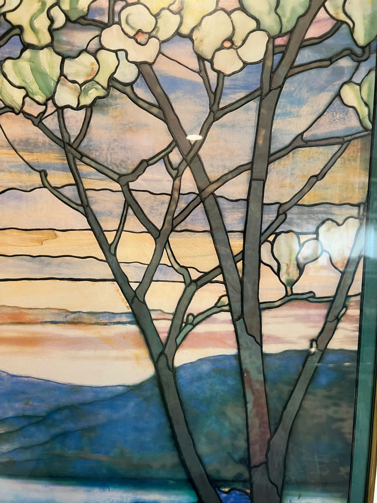 Stained-glass landscape panel with trees and irises 40 X 25 - image 4 of 5