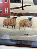 Winter landscape with red barns and sheep 14 X 12 - thumbnail 3 of 3