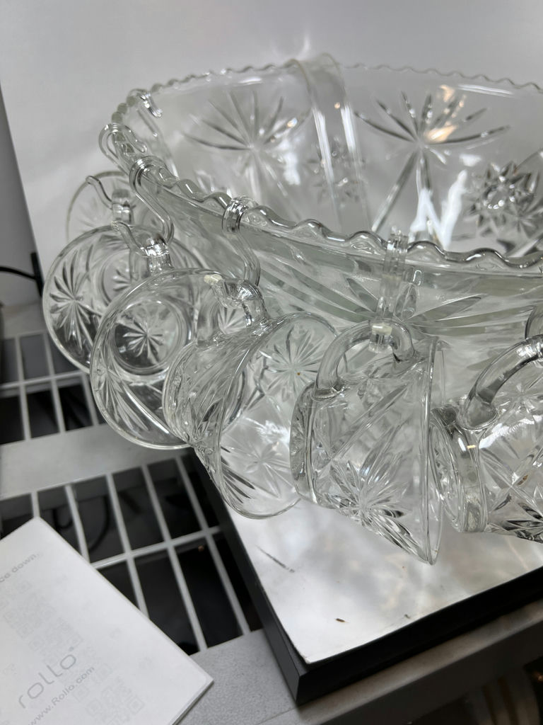 Anchor Hocking Early American Prescut Punch Bowl Set with 12 Cups - image 3 of 9