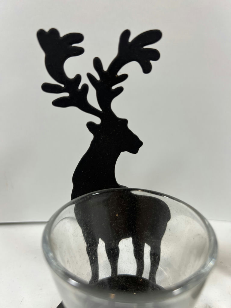 Pair of black metal deer silhouette candle holders with glass cups - image 2 of 4