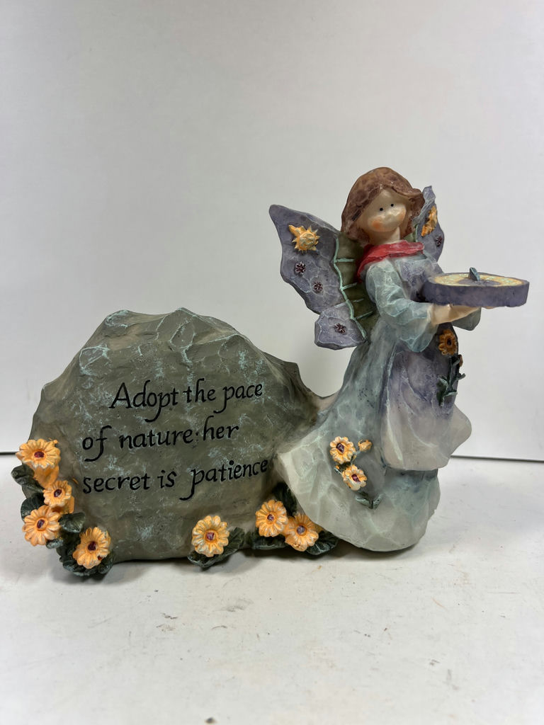 Angel figurine with inscribed rock and floral accents - image 1 of 4