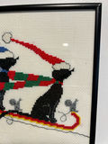 Framed Cross-Stitch of Two Cats in Santa Hats with Scarves 11 X 8 - thumbnail 2 of 3