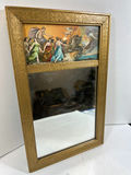 Gold framed wall mirror with classical painting panel and antique marbled-covered book - thumbnail 1 of 3