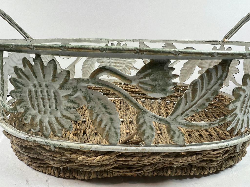 Decorative woven basket with metal floral frame - image 2 of 4