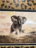Framed elephant wildlife art print with leopard print mat 12 X 10 - thumbnail 2 of 4