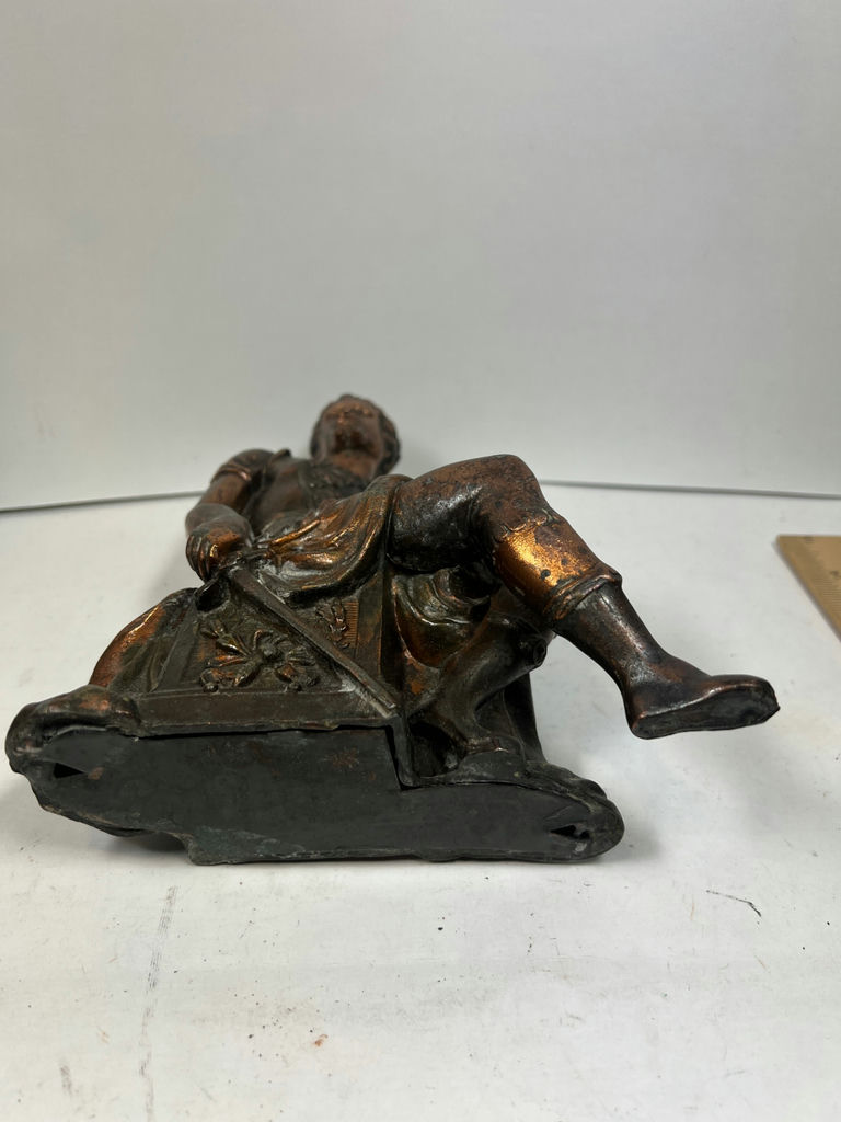 ANTIQUE Bronze-toned seated armored man statue - image 3 of 5