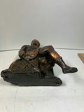 ANTIQUE Bronze-toned seated armored man statue - thumbnail 3 of 5