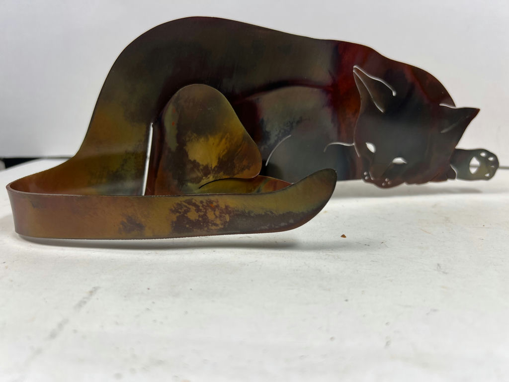 Metal reclining cat sculpture - image 2 of 3