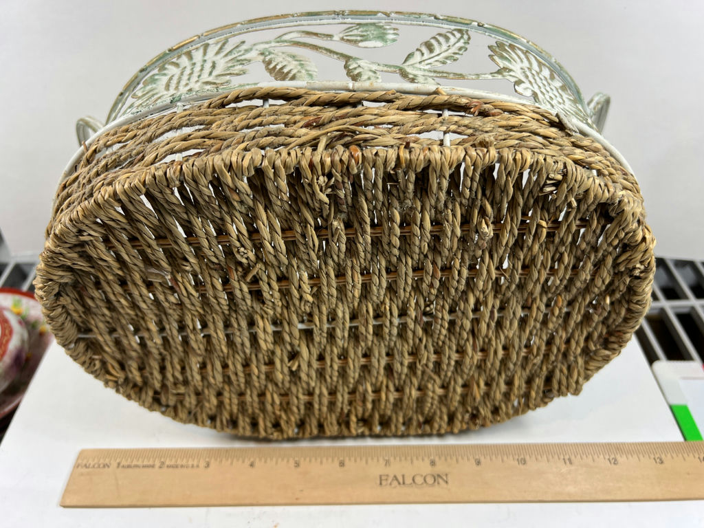 Decorative woven basket with metal floral frame - image 3 of 4