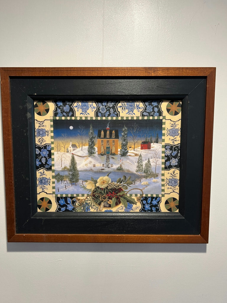 Framed Winter Landscape with Floral Border - image 1 of 5