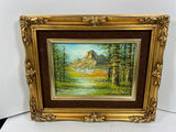Landscape painting in ornate gold frame 11 X 9 - thumbnail 1 of 3