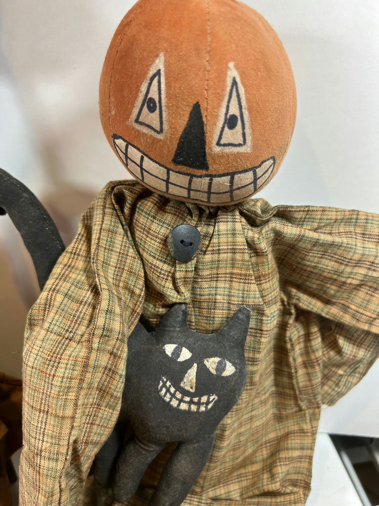 Halloween-themed fabric dolls with pumpkin and cat designs - image 2 of 6