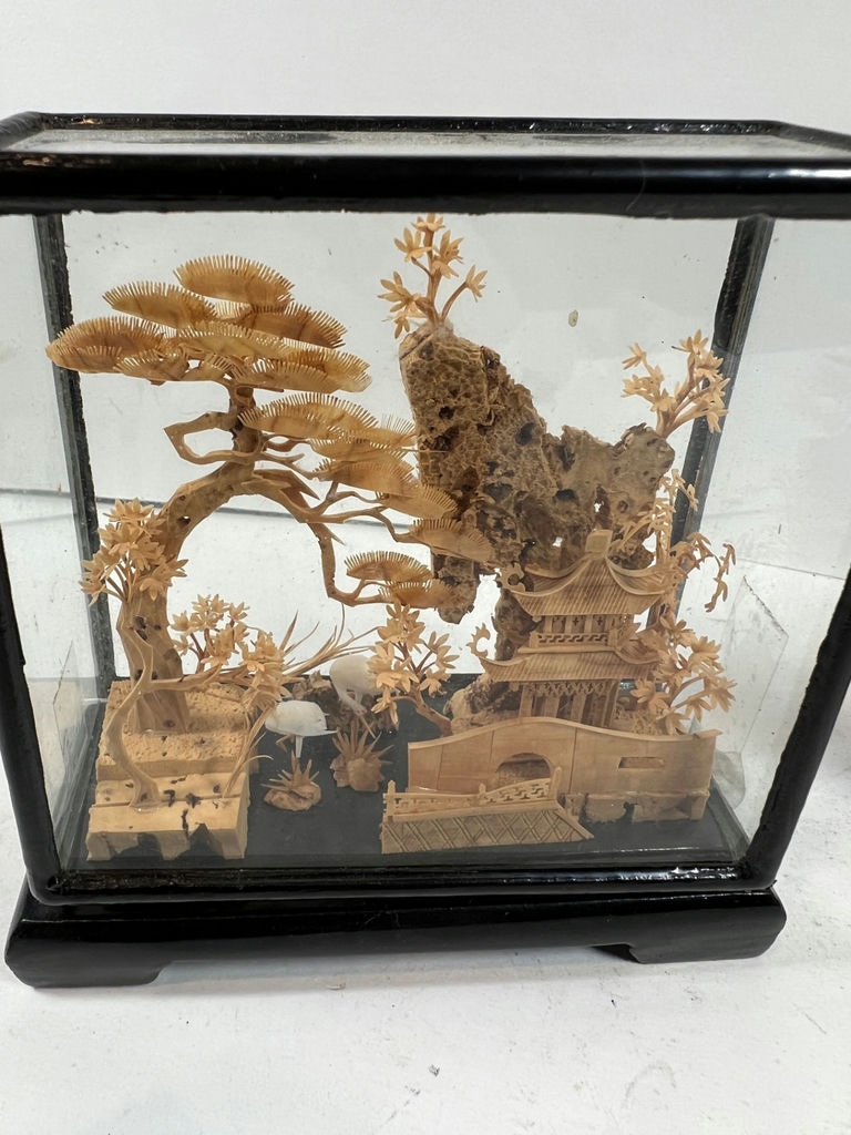 Set of glass-display carved landscape dioramas - image 3 of 4