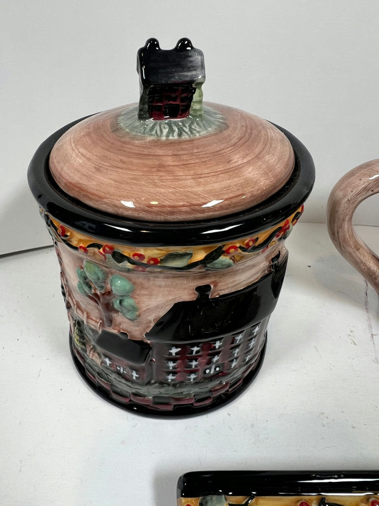 Village Scene Ceramic Jar, Pitcher, and Switch Cover Plate - image 2 of 5