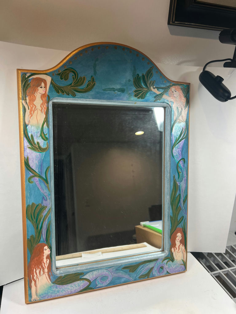 Hand-Painted Mermaid Border Wall Mirror by J Charter - image 1 of 7