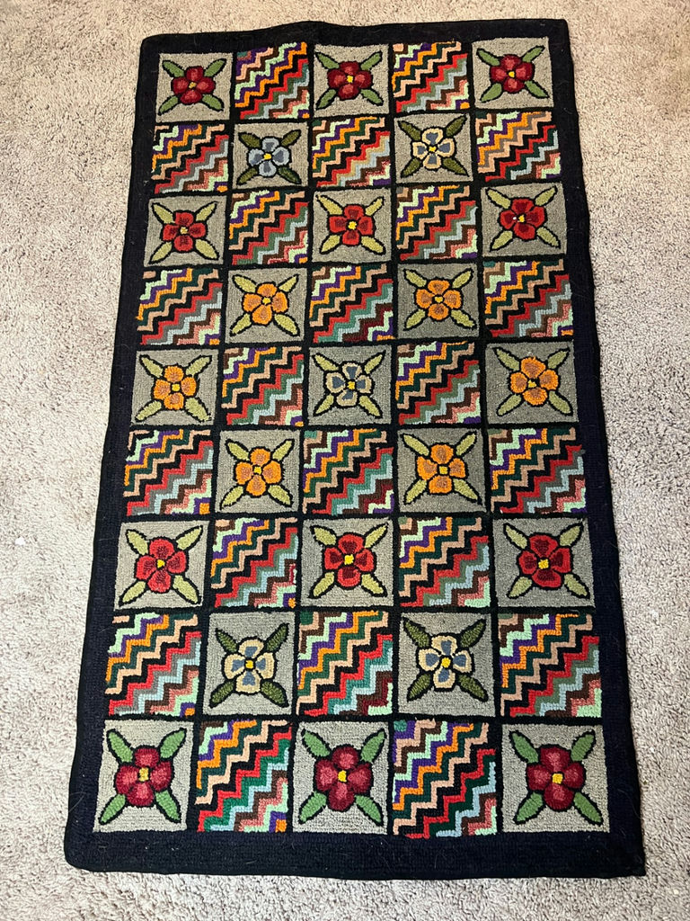 Patchwork quilted rug with floral and zigzag squares - 50" x 28" - image 1 of 4