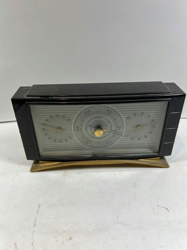 Vintage three-dial weather instrument with thermometer, hygrometer, and barometer - image 1 of 6