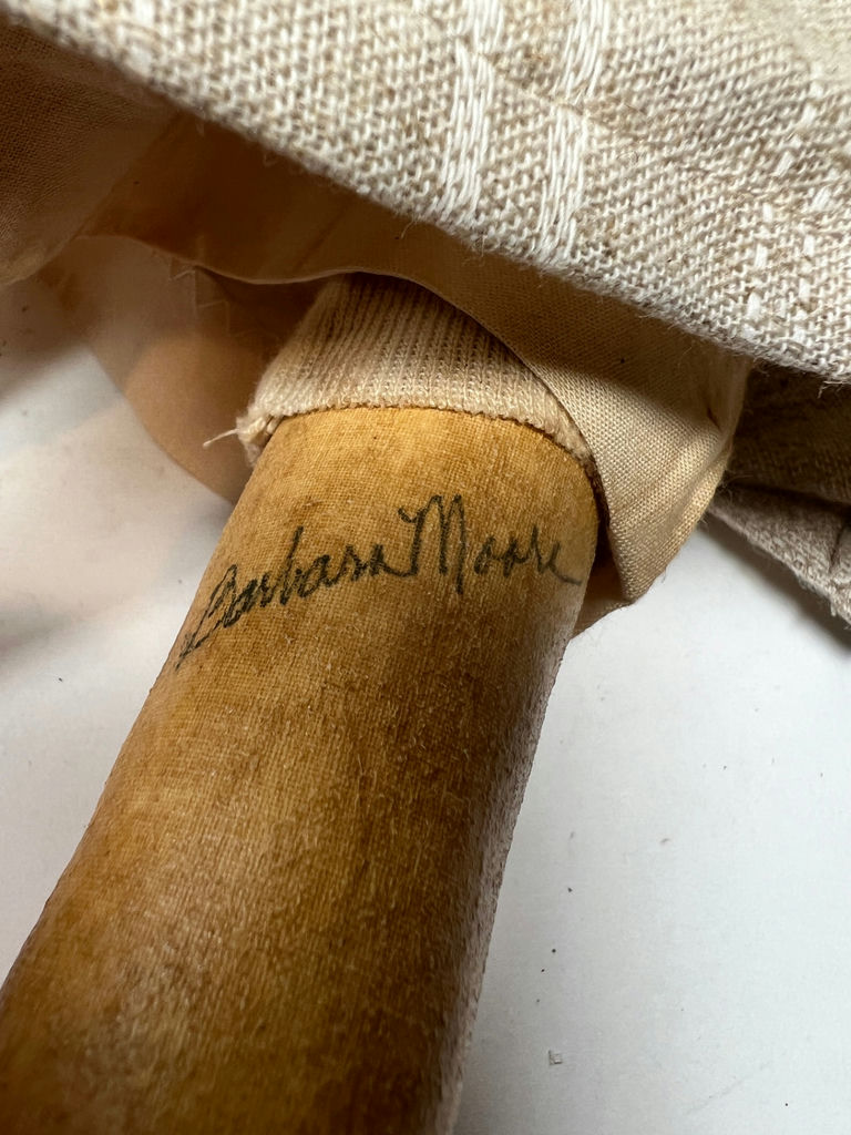 SIGNED Primitive folk-art doll "NOAH" with rope hair and decorative animal figures - image 3 of 4