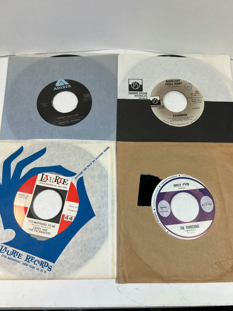 Collection of 60 vintage vinyl 45's records and a metal storage box - image 13 of 17