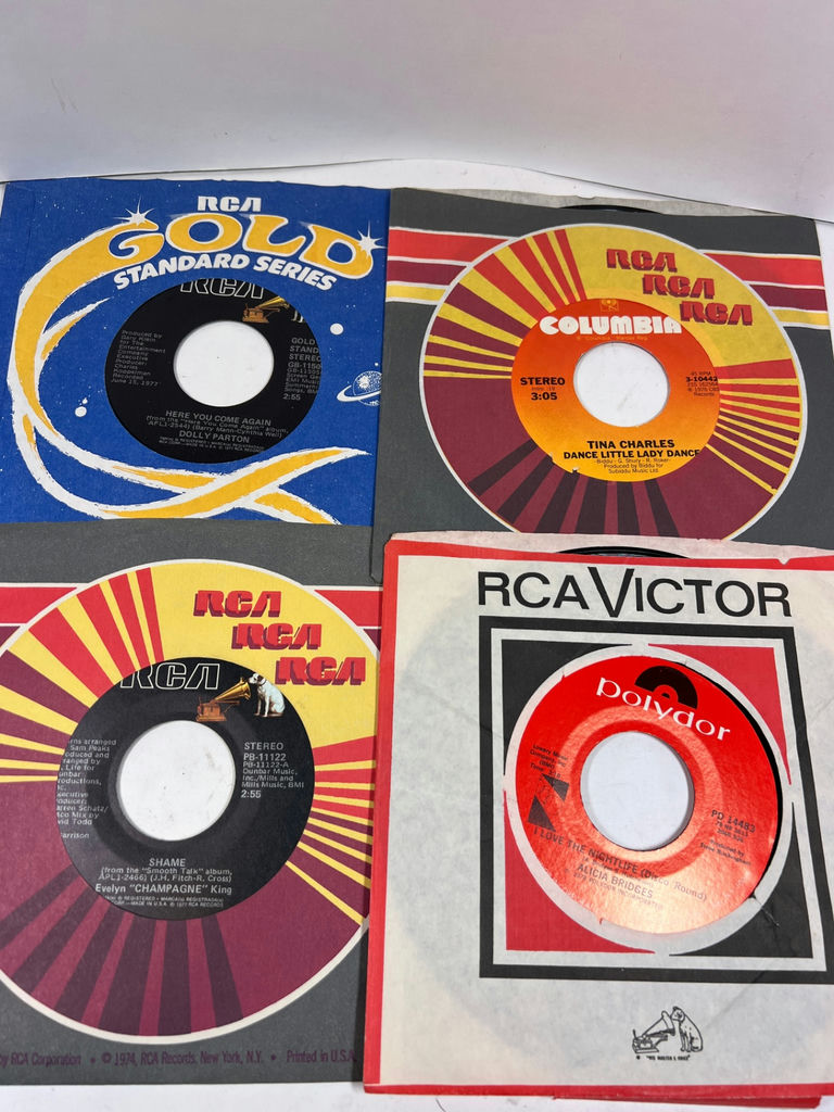 Collection of 60 vintage 45 RPM vinyl singles in assorted sleeves - image 4 of 17