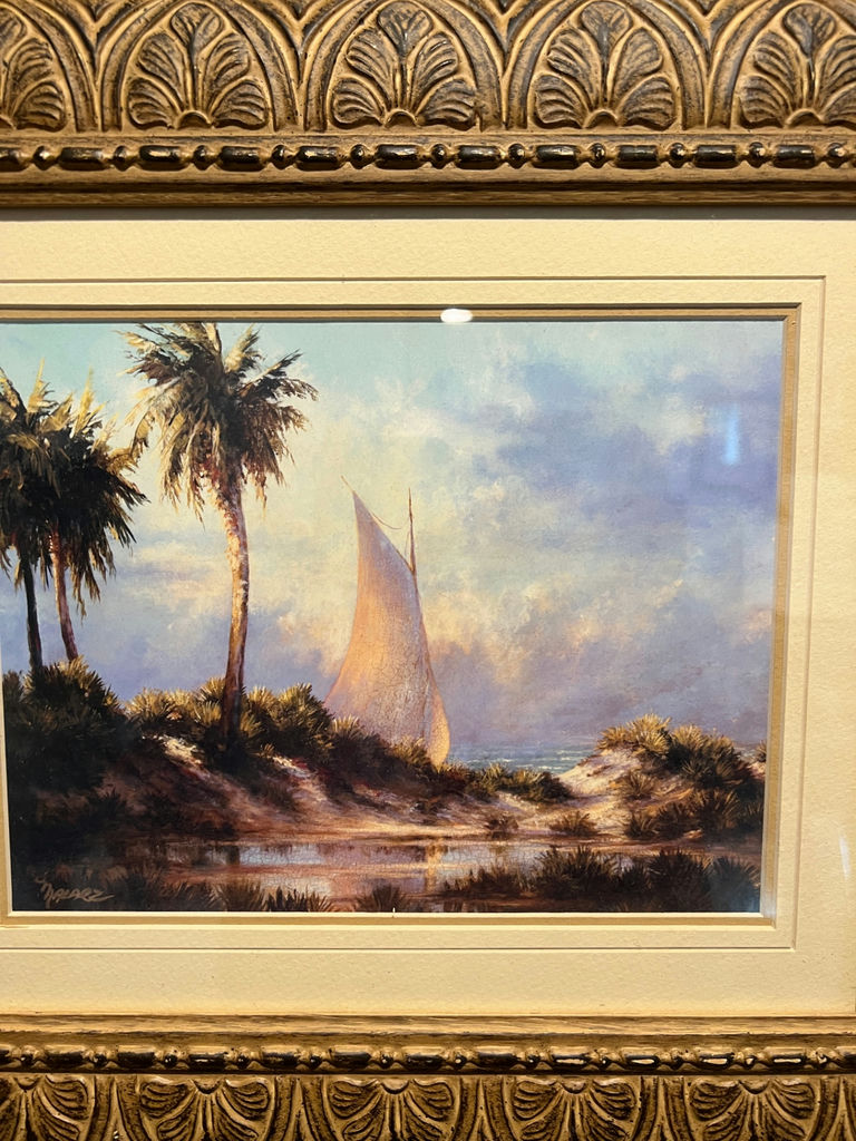 Framed Tropical Boat Landscape - 17" x 15" - image 2 of 4