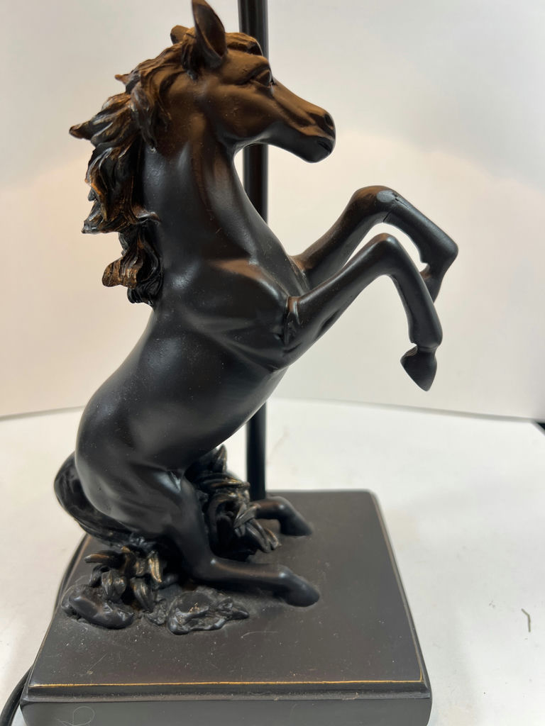 Horse-figurine table lamp with brown leather shade - 16" Tall - image 2 of 4